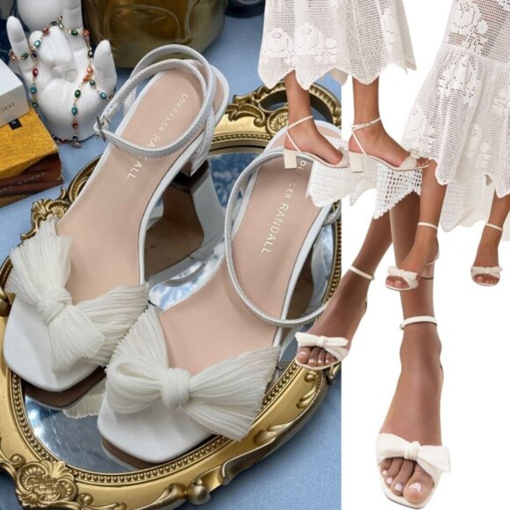 🆕 LOEFFLER RANDALL 🧿 NWOT Kimora White Pleated Bow Heel, Sz 6
